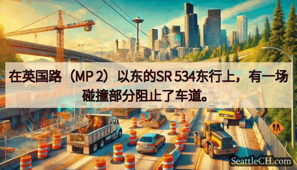在英国路（MP 2）以东的SR 534东行上，有一场碰撞部分阻止了车道。