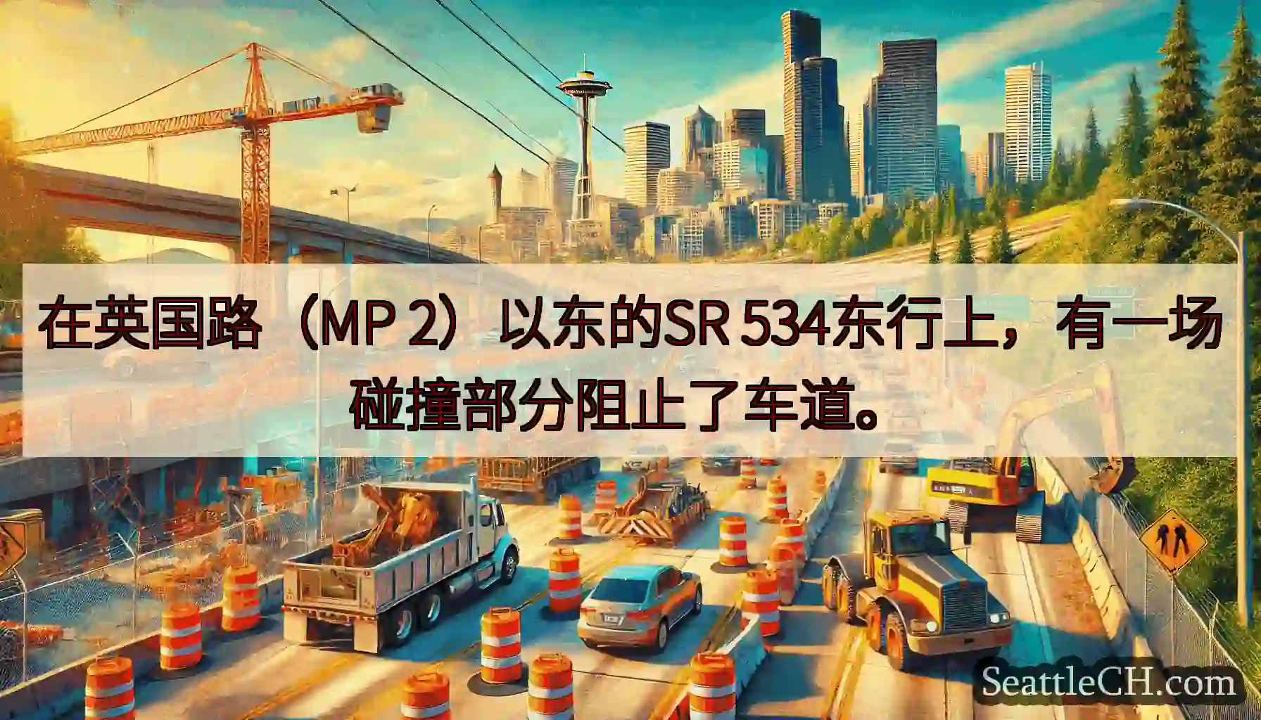 在英国路（MP 2）以东的SR 534东行上，有一场碰撞部分阻止了车道。
