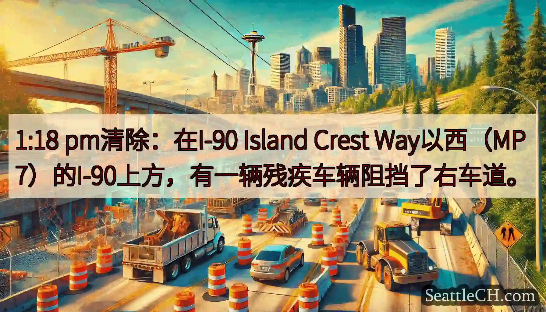 1:18 pm清除：在I-90 Island Crest Way以西（MP