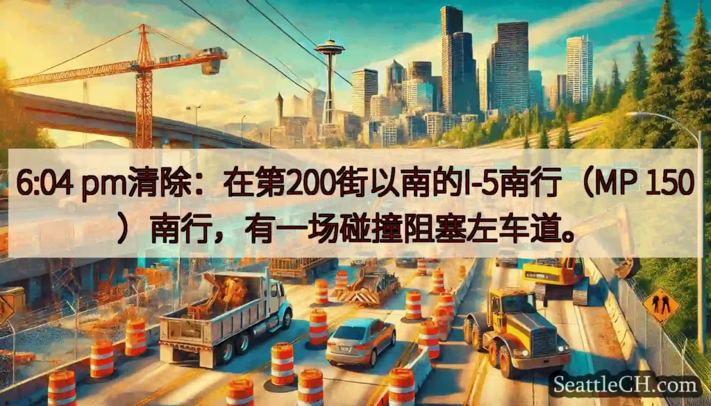 6:04 pm清除：在第200街以南的I-5南行（MP 150）南行，有一场碰撞阻塞左车道。
