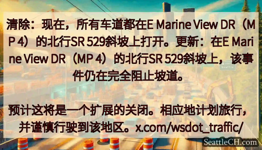 清除：现在，所有车道都在E Marine View DR（MP 4）的北行SR