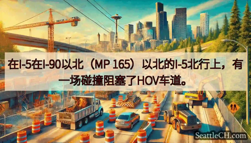在I-5在I-90以北（MP 165）以北的I-5北行上，有一场碰撞阻塞了HOV车道。