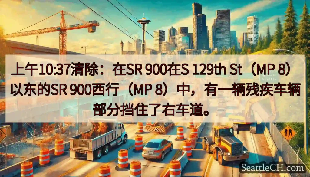 上午10:37清除：在SR 900在S 129th St（MP 8）以东的SR 900西行（MP
