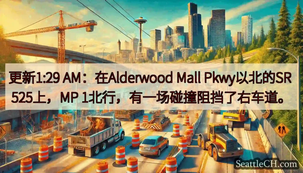 更新1:29 AM：在Alderwood Mall Pkwy以北的SR 525上，MP