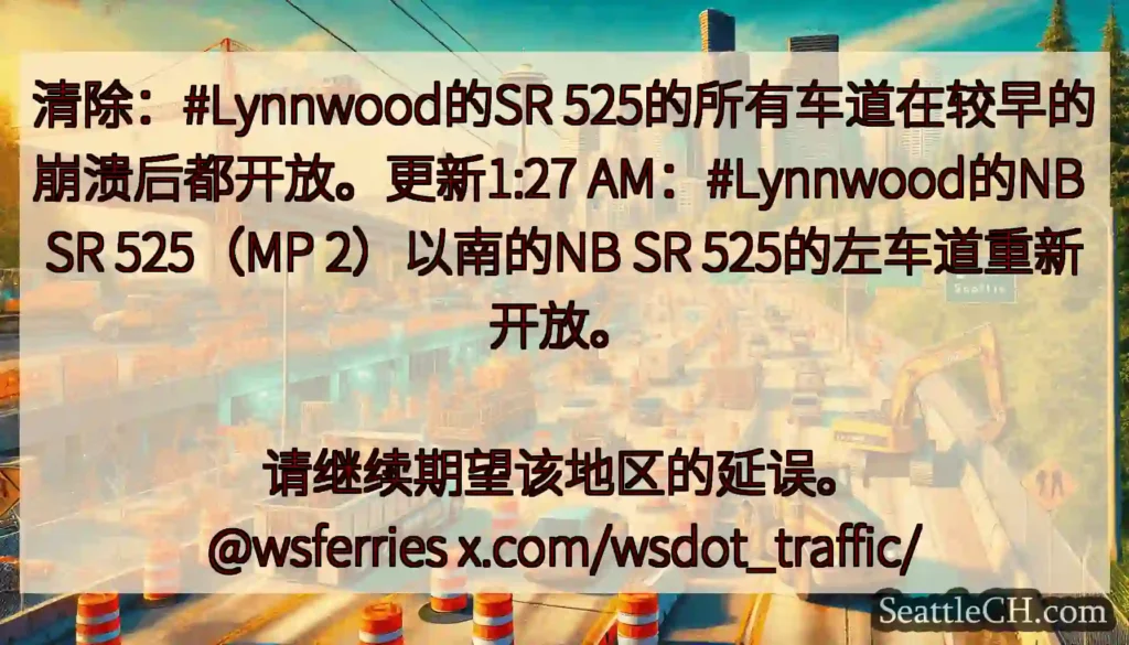 清除：#Lynnwood的SR 525的所有车道在较早的崩溃后都开放。更新1:27