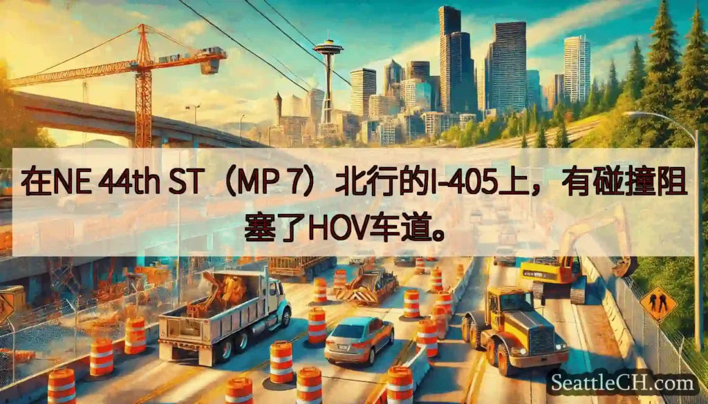 在NE 44th ST（MP 7）北行的I-405上，有碰撞阻塞了HOV车道。