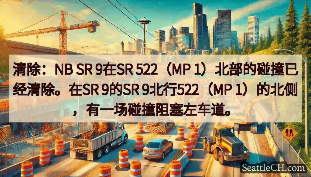 清除：NB SR 9在SR 522（MP 1）北部的碰撞已经清除。在SR 9的SR