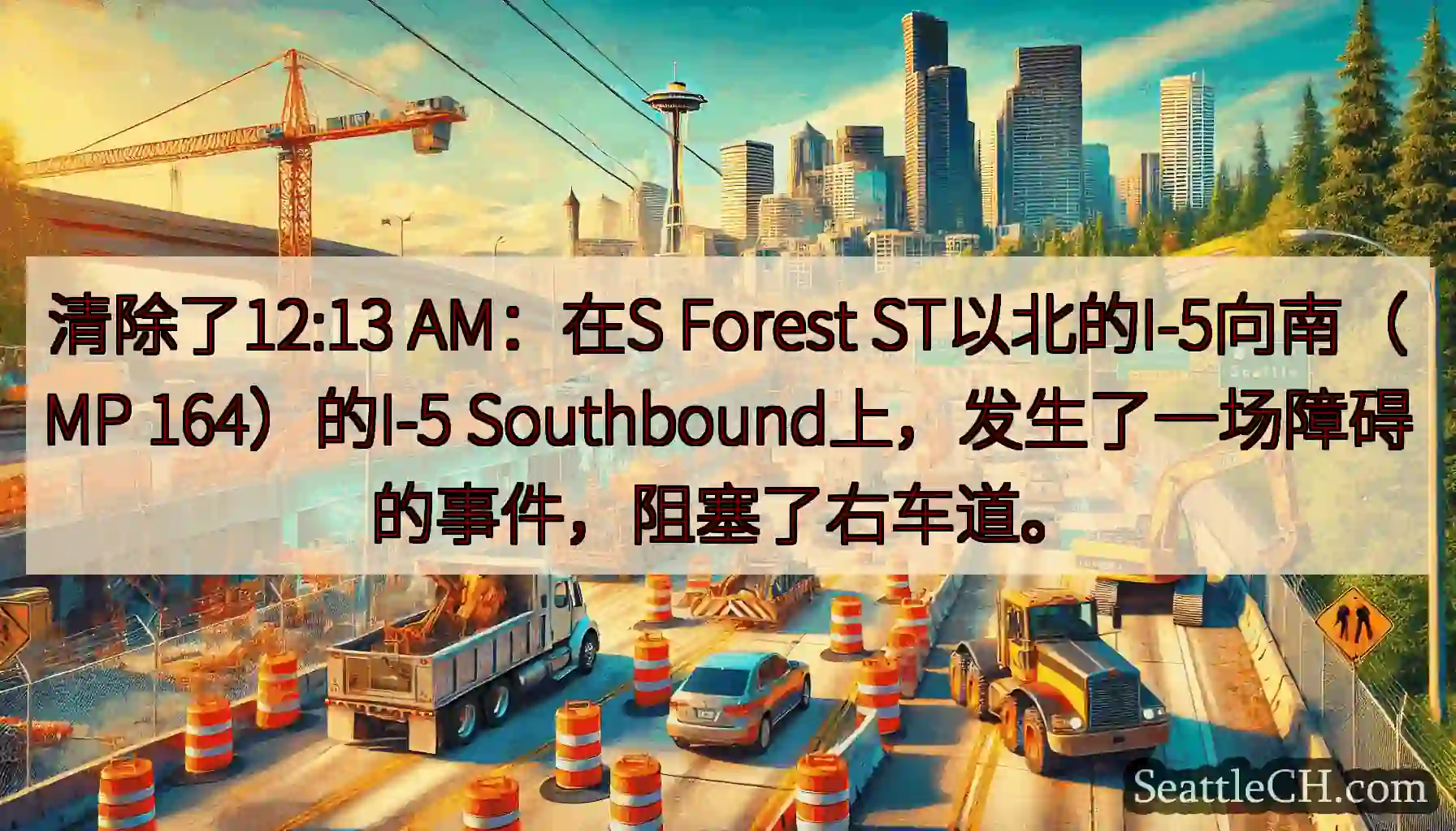 清除了12:13 AM：在S Forest ST以北的I-5向南（MP 164）的I-5