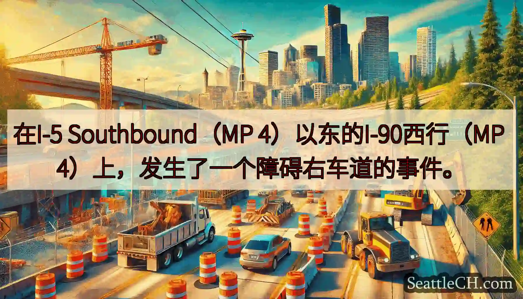 在I-5 Southbound（MP 4）以东的I-90西行（MP