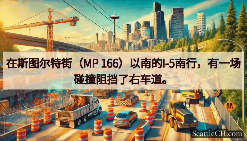 在斯图尔特街（MP 166）以南的I-5南行，有一场碰撞阻挡了右车道。