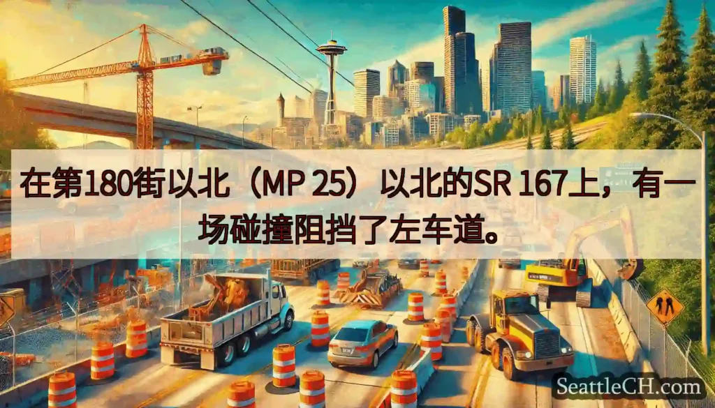 在第180街以北（MP 25）以北的SR 167上，有一场碰撞阻挡了左车道。