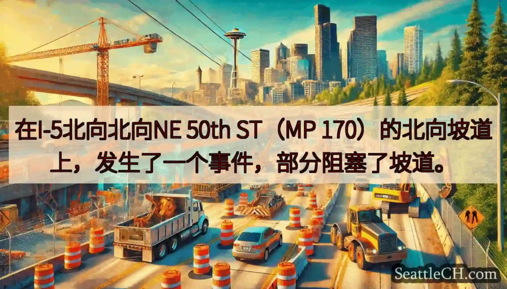在I-5北向北向NE 50th ST（MP 170）的北向坡道上，发生了一个事件，部分阻塞了坡道。