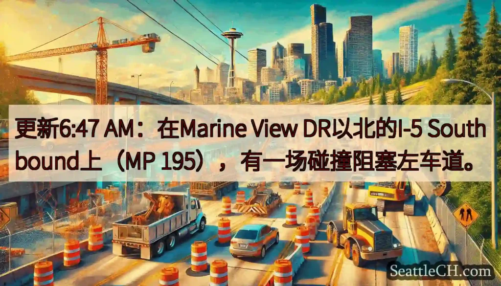 更新6:47 AM：在Marine View DR以北的I-5 Southbound上（MP