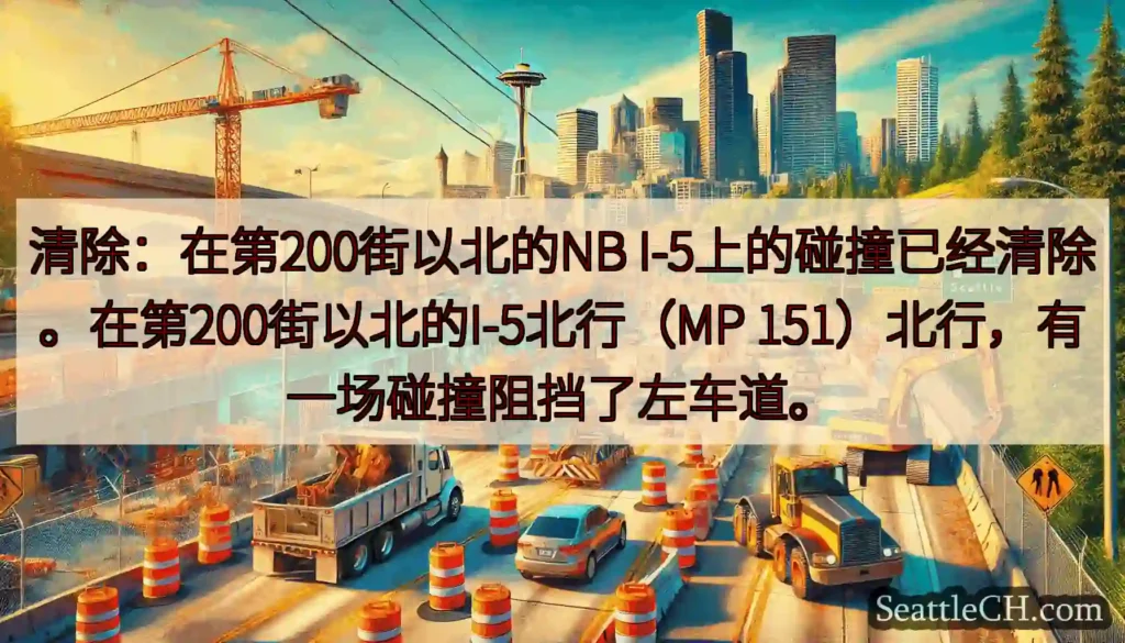 清除：在第200街以北的NB I-5上的碰撞已经清除。在第200街以北的I-5北行（MP