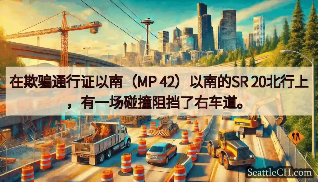在欺骗通行证以南（MP 42）以南的SR 20北行上，有一场碰撞阻挡了右车道。