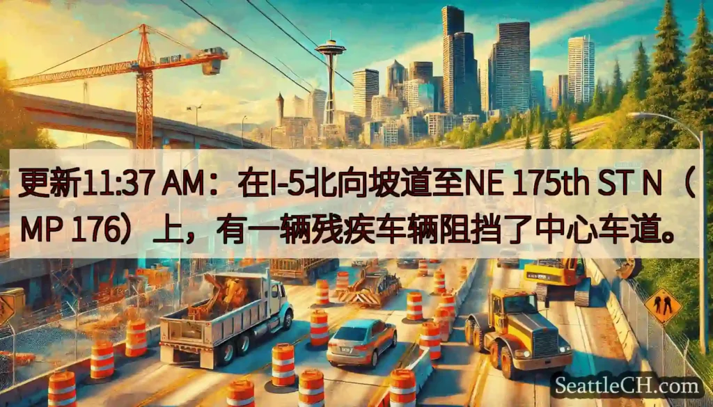 更新11:37 AM：在I-5北向坡道至NE 175th ST N（MP