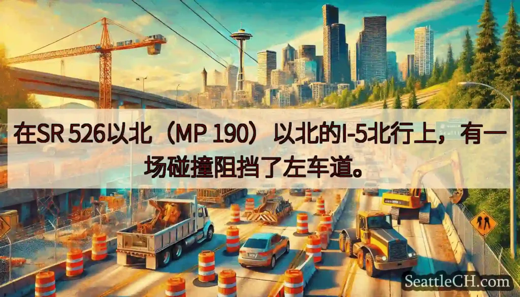 在SR 526以北（MP 190）以北的I-5北行上，有一场碰撞阻挡了左车道。
