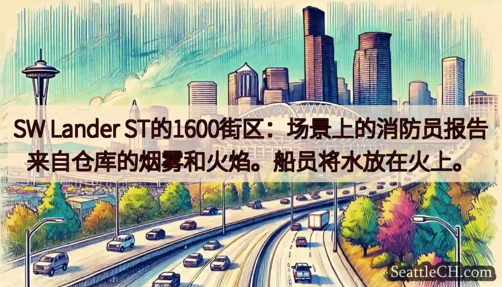 SW Lander ST的1600街区：场景上的消防员报告来自仓库的烟雾和火焰。船员将水放在火上。