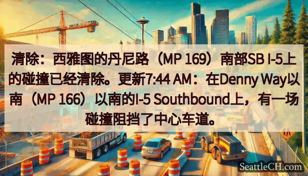 清除：西雅图的丹尼路（MP 169）南部SB I-5上的碰撞已经清除。更新7:44