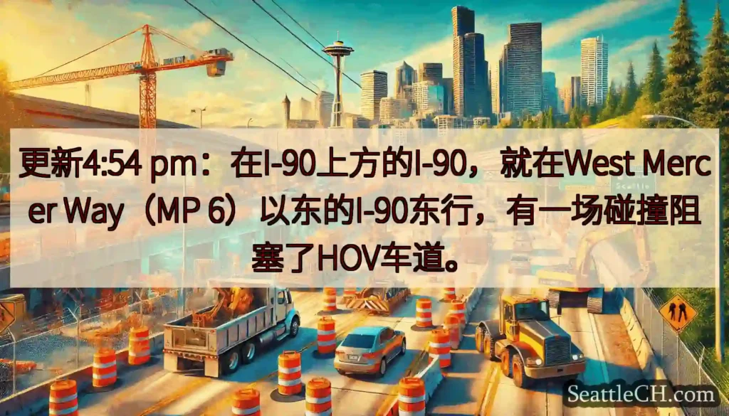 更新4:54 pm：在I-90上方的I-90，就在West Mercer Way（MP