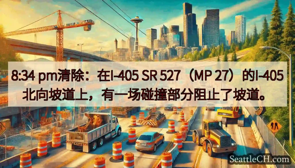 8:34 pm清除：在I-405 SR 527（MP