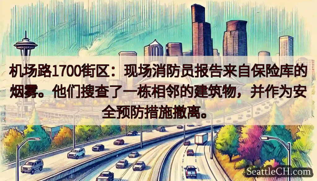 机场路1700街区：现场消防员报告来自保险库的烟雾。他们搜查了一栋相邻的建筑物，并作为安全预防措施撤