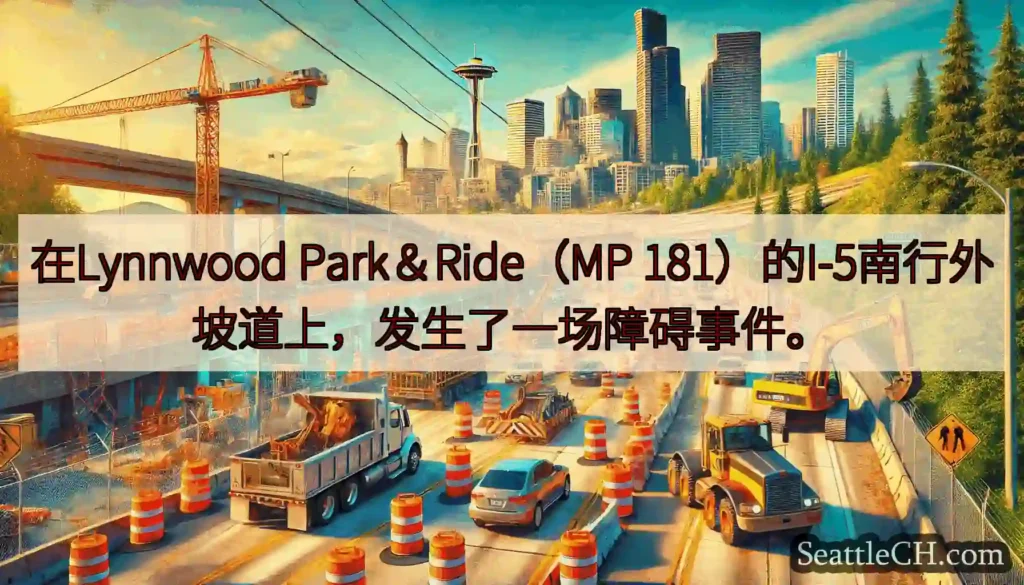 在Lynnwood Park＆Ride（MP 181）的I-5南行外坡道上，发生了一场障碍事件。
