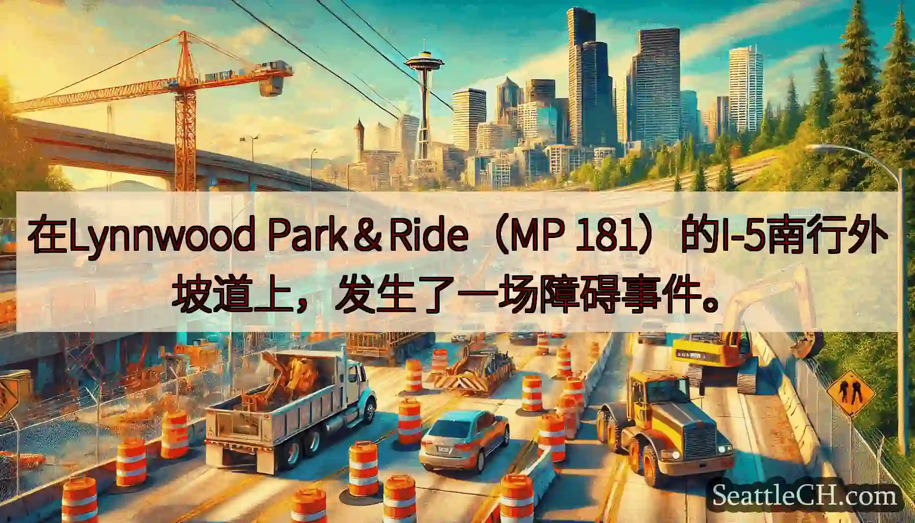 在Lynnwood Park＆Ride（MP 181）的I-5南行外坡道上，发生了一场障碍事件。