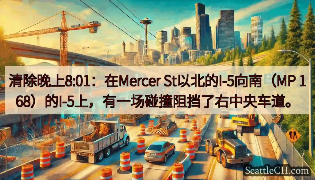 清除晚上8:01：在Mercer St以北的I-5向南（MP