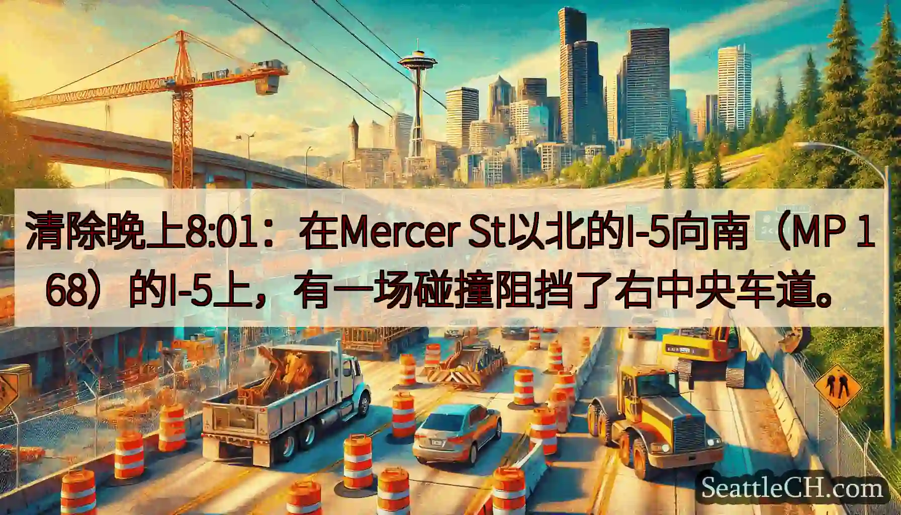 清除晚上8:01：在Mercer St以北的I-5向南（MP