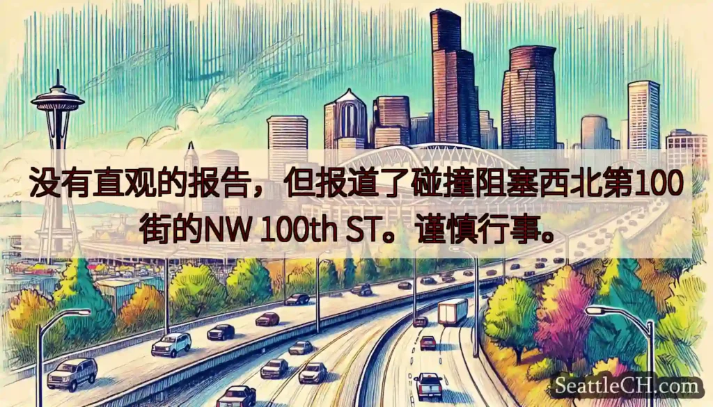 没有直观的报告，但报道了碰撞阻塞西北第100街的NW 100th ST。谨慎行事。