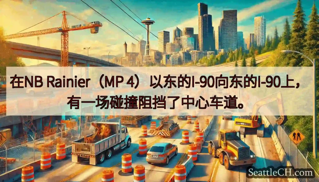 在NB Rainier（MP 4）以东的I-90向东的I-90上，有一场碰撞阻挡了中心车道。