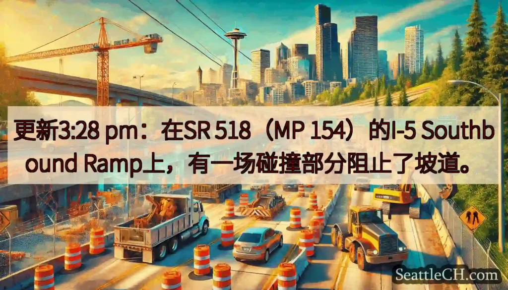 更新3:28 pm：在SR 518（MP 154）的I-5 Southbound