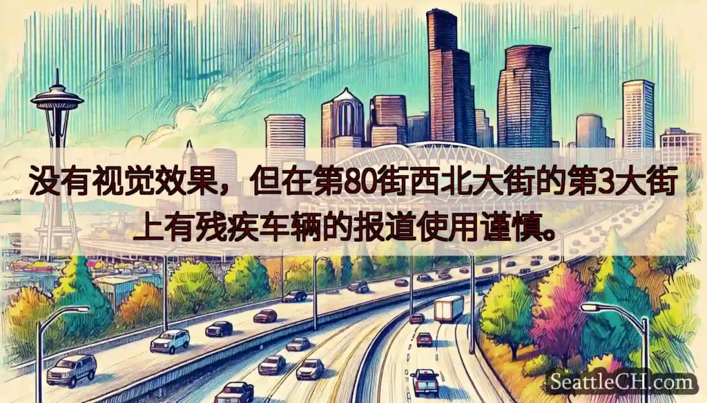 没有视觉效果，但在第80街西北大街的第3大街上有残疾车辆的报道使用谨慎。