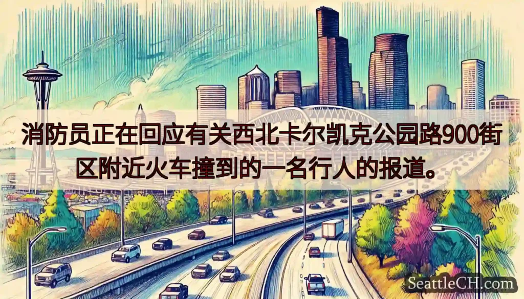 消防员正在回应有关西北卡尔凯克公园路900街区附近火车撞到的一名行人的报道。
