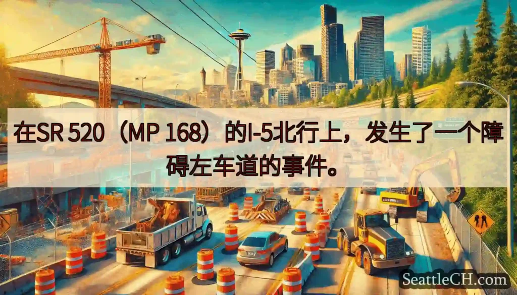 在SR 520（MP 168）的I-5北行上，发生了一个障碍左车道的事件。
