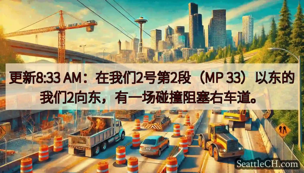 更新8:33 AM：在我们2号第2段（MP 33）以东的我们2向东，有一场碰撞阻塞右车道。