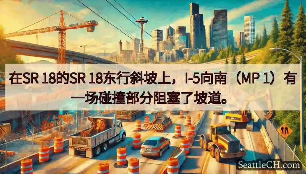 在SR 18的SR 18东行斜坡上，I-5向南（MP 1）有一场碰撞部分阻塞了坡道。