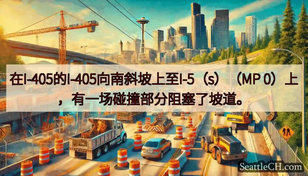 在I-405的I-405向南斜坡上至I-5（s）（MP 0）上，有一场碰撞部分阻塞了坡道。
