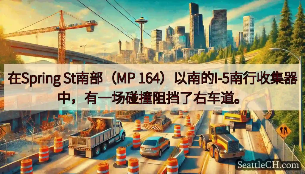 在Spring St南部（MP 164）以南的I-5南行收集器中，有一场碰撞阻挡了右车道。