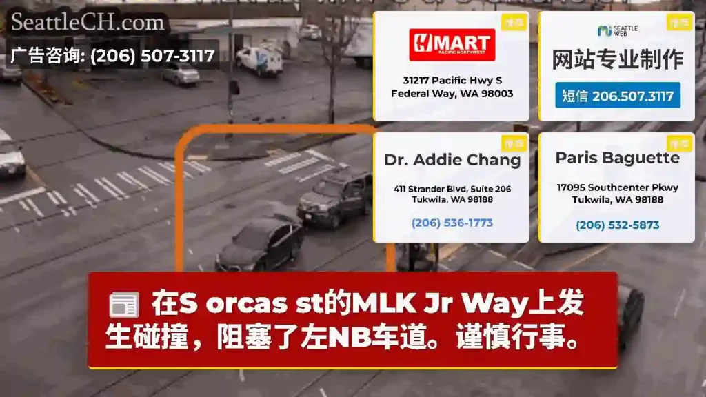 在S orcas st的MLK Jr Way上发生碰撞，阻塞了左NB车道。谨慎行事。