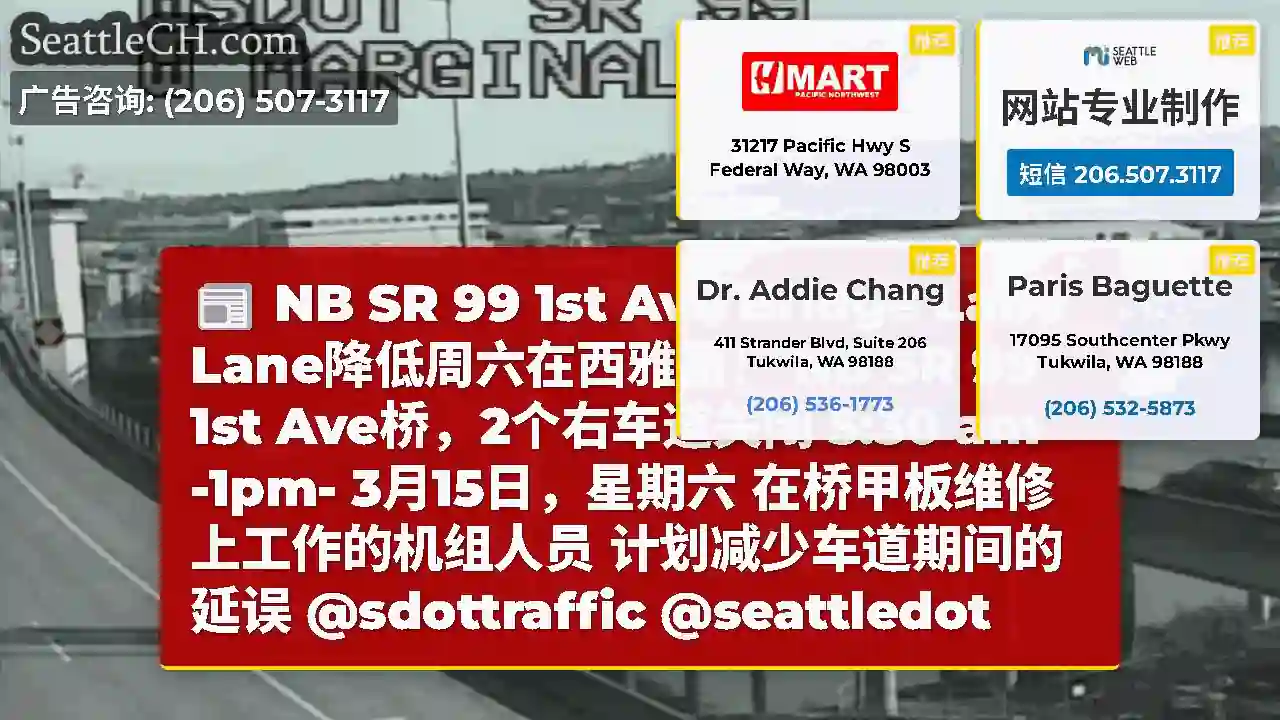 NB SR 99 1st Ave Bridge Lane Lane降低周六在西雅图！