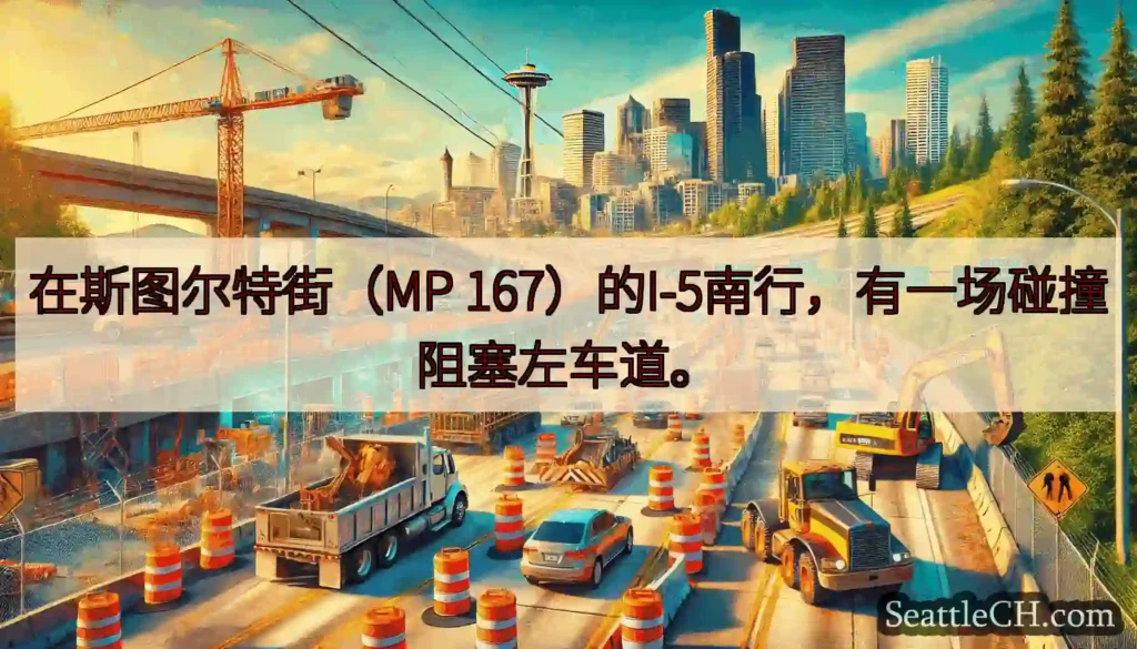在斯图尔特街（MP 167）的I-5南行，有一场碰撞阻塞左车道。