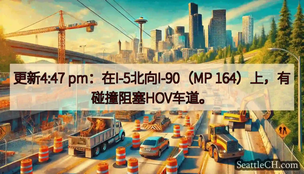 更新4:47 pm：在I-5北向I-90（MP 164）上，有碰撞阻塞HOV车道。