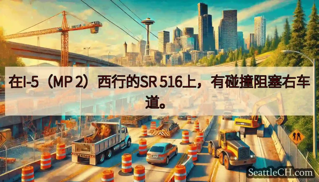 在I-5（MP 2）西行的SR 516上，有碰撞阻塞右车道。