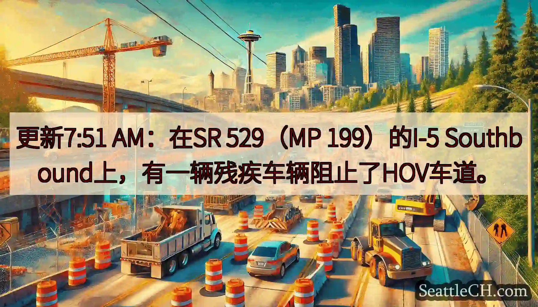更新7:51 AM：在SR 529（MP 199）的I-5