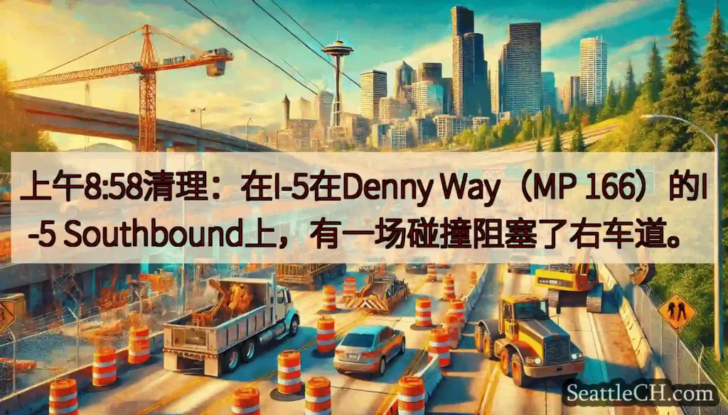 上午8:58清理：在I-5在Denny Way（MP 166）的I-5