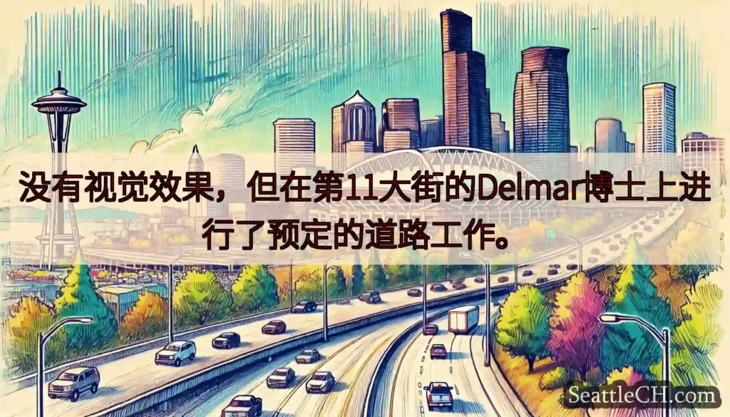 没有视觉效果，但在第11大街的Delmar博士上进行了预定的道路工作。