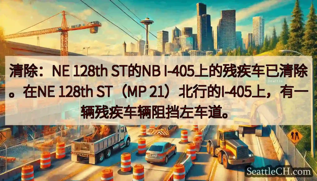 清除：NE 128th ST的NB I-405上的残疾车已清除。在NE 128th ST（MP