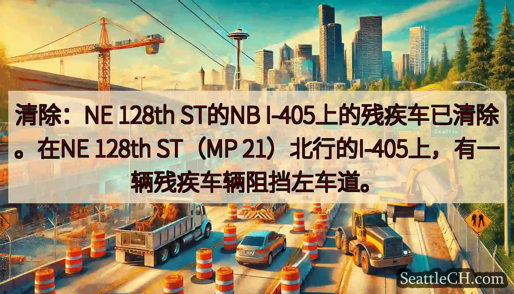 清除：NE 128th ST的NB I-405上的残疾车已清除。在NE 128th ST（MP